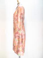 マーブル&花柄ワンピース(ライトオレンジxブラウンxライトグリーン)