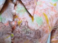 マーブル&花柄ワンピース(ライトオレンジxブラウンxライトグリーン)