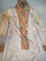 マーブル&花柄ワンピース(ライトオレンジxブラウンxライトグリーン)