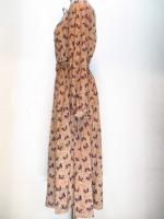 ちょうちょ&リーフ柄ワンピース(キャメルxネイビー)