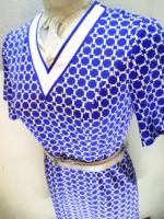 幾何学柄ワンピース(パープルブルーxホワイト)