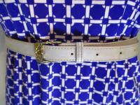 幾何学柄ワンピース(パープルブルーxホワイト)