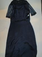 チェーン柄&無地ワンピース(ネイビーxホワイトxグリーン)