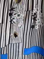 ストライプ&花&四角柄ワンピース(ホワイトxブラックxライトブルー)