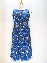 花柄ワンピース(ブラックxブルーxライトブルーxホワイト)