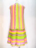 ストライプ柄ワンピース(ピンクxライトグリーンxイエローxパープル)