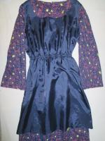 花柄刺繡ワンピース(ネイビーxピンク&ライトグリーン)