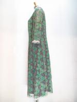 リーフ柄レースワンピース(グリーンxベージュ)