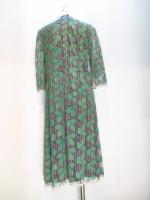 リーフ柄レースワンピース(グリーンxベージュ)