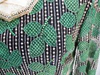 リーフ柄レースワンピース(グリーンxベージュ)