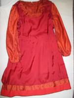 ストライプ&三角柄ワンピース(オレンジxブラック)