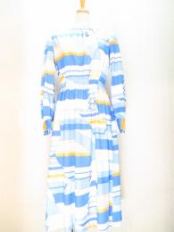 幾何学柄ワンピース(ライトブルーxオレンジxホワイト)