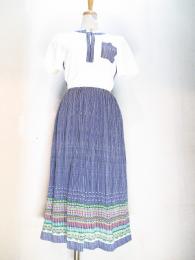 ニット&幾何学柄ワンピース(ホワイトxネイビー&オレンジ&グリーン)