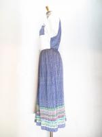 ニット&幾何学柄ワンピース(ホワイトxネイビー&オレンジ&グリーン)