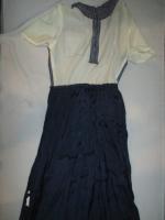 ニット&幾何学柄ワンピース(ホワイトxネイビー&オレンジ&グリーン)