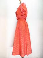 幾何学柄ワンピース(レッドxダークグリーン&イエロー)