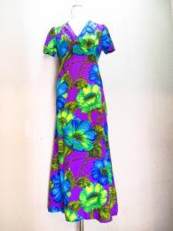 花柄ロングワンピース(パープルxブルー&ライトグリーン)