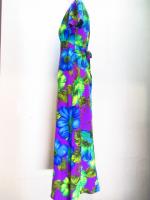 花柄ロングワンピース(パープルxブルー&ライトグリーン)