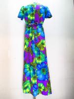 花柄ロングワンピース(パープルxブルー&ライトグリーン)