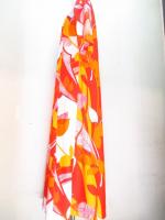 リーフ&幾何学柄ロングワンピース(レッドxオレンジxホワイト)