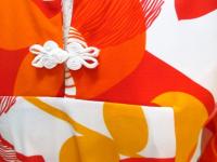 リーフ&幾何学柄ロングワンピース(レッドxオレンジxホワイト)