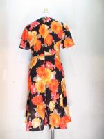 花柄ワンピース(ブラックxオレンジ&ライトオレンジ&ベージュ)