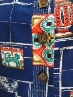 犬&ツボ&幾何学柄ワンピース(ネイビーxオレンジ&グリーン)