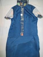 犬&ツボ&幾何学柄ワンピース(ネイビーxオレンジ&グリーン)