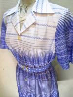 ボーダー&チェーン&幾何学柄ワンピース(ホワイトxラベンダー)