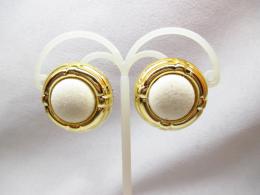 フランス製　アンティークラウンドイヤリング(ゴールドxホワイトラメ)