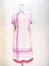 格子&チェック柄ワンピース(ホワイトxピンク&レッド&ブルー)