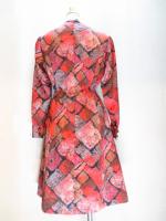 幾何学格子柄ワンピース(レッドxブラックxグレー)