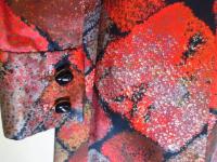 幾何学格子柄ワンピース(レッドxブラックxグレー)