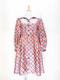 チェック柄ワンピース(ホワイトxレッドxオレンジxブラック)