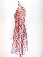 チェック柄ワンピース(ホワイトxレッドxオレンジxブラック)