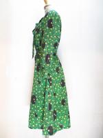 ドット&花柄ワンピース(ブラックxグリーン&イエロー&パープル)