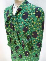 ドット&花柄ワンピース(ブラックxグリーン&イエロー&パープル)