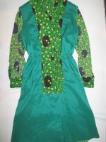 ドット&花柄ワンピース(ブラックxグリーン&イエロー&パープル)