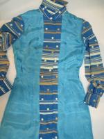 ボーダー&ドット柄ワンピース(ブルーxオフホワイト&キャメル)