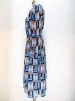 幾何学柄ワンピース(ブラックxホワイトxライトブルー)