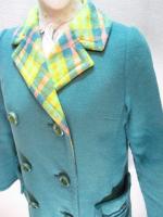 無地&チェック柄コート(グリーンxライトグリーン&イエロー&ピンク)