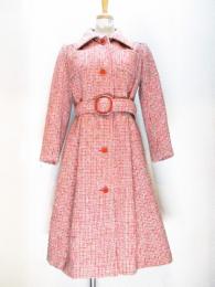 ツイードロングコート(オレンジxグリーンxクリーム)