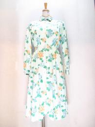 花柄ワンピース(パステルグリーンxオレンジ&ライトブルー&グリーン)