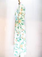 花柄ワンピース(パステルグリーンxオレンジ&ライトブルー&グリーン)