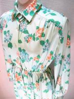 花柄ワンピース(パステルグリーンxオレンジ&ライトブルー&グリーン)