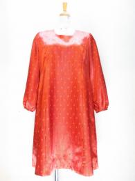 ストライプ&三角柄ワンピース(オレンジxブラック)