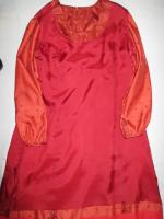 ストライプ&三角柄ワンピース(オレンジxブラック)