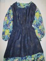 花柄ワンピース(ネイビーxライトブルー&ピンク&イエロー&グリーン)