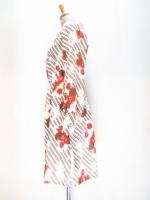 斜めボーダー&花柄ワンピース(クリームxブラウン&レッド)