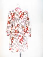 斜めボーダー&花柄ワンピース(クリームxブラウン&レッド)